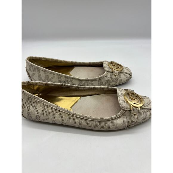 Michael Kors Women's MK Loafers Size 8.5 Cream Black Gold Slip On - Picture 3 of 9
